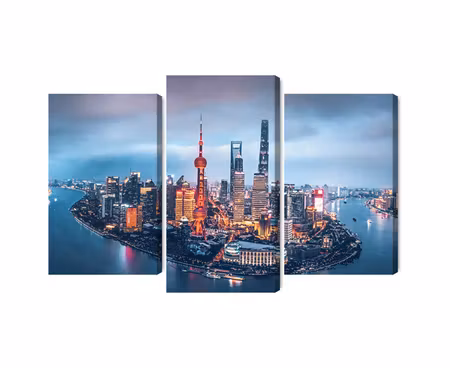 Canvastavla - Multipart Shanghai Panorama At Night