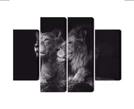 Canvastavla - Multipart Lion and Lioness on a