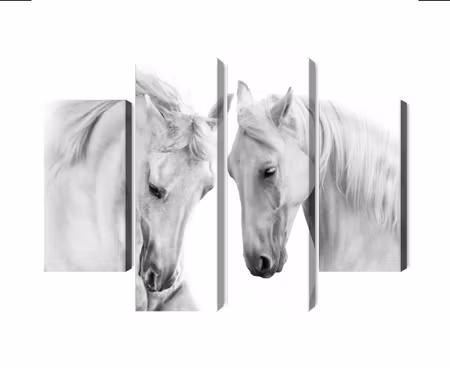 Canvastavla - Multipart Two Horses on a White