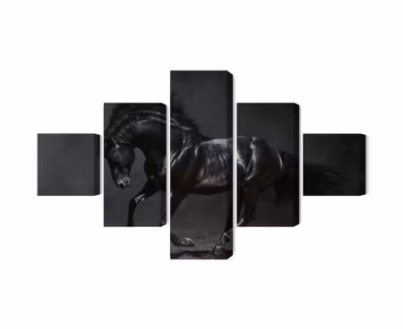 Canvastavla - Multipart Black Horse At a Gallop