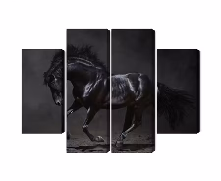 Canvastavla - Multipart Black Horse At a Gallop