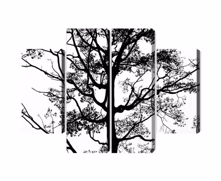 Canvastavla - Multipart Black Tree on a White