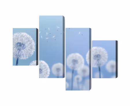 Canvastavla - Multipart Dandelions on a Blue
