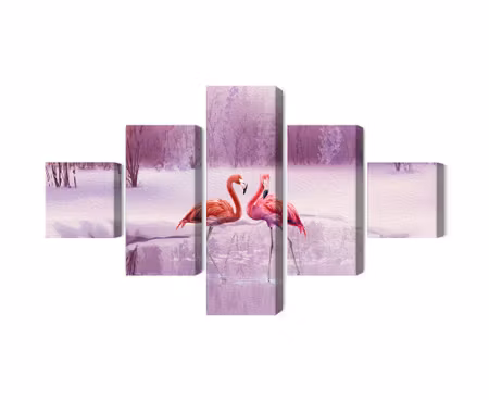 Canvastavla - Multipart Flamingos Against a
