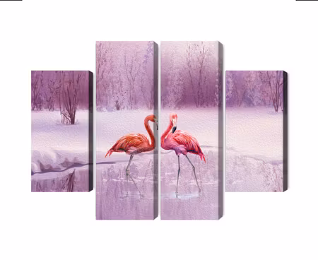 Canvastavla - Multipart Flamingos Against a