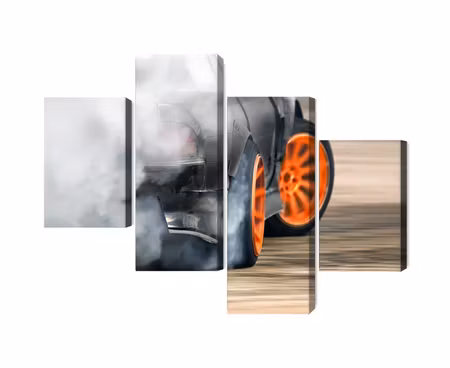 Canvastavla - Multipart Drifting Car in a Puff of