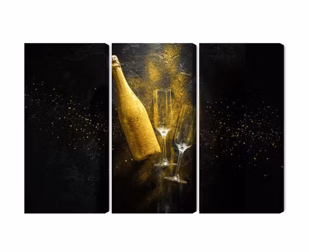 Canvastavla - Multipart Golden Bottle of Champagne