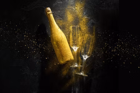 Canvastavla - Multipart Golden Bottle of Champagne