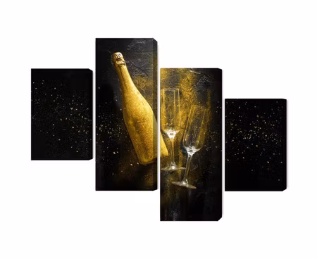 Canvastavla - Multipart Golden Bottle of Champagne