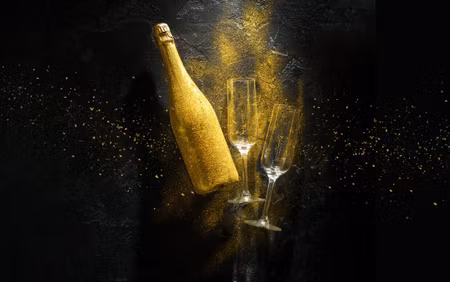 Canvastavla - Multipart Golden Bottle of Champagne