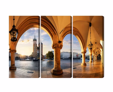 Canvastavla - Multipart View of Krakow At Sunset