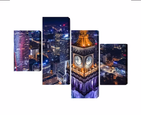 Canvastavla - Multipart Warsaw Panorama At Night