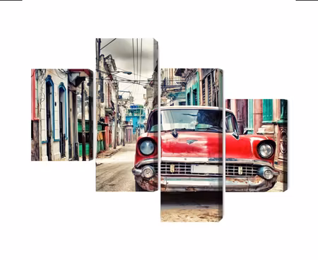 Canvastavla - Multipart Red Chevrolet Car in