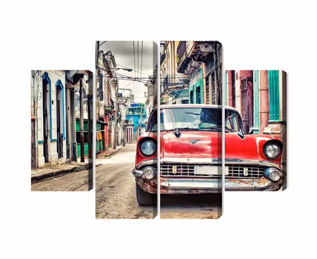 Canvastavla - Multipart Red Chevrolet Car in
