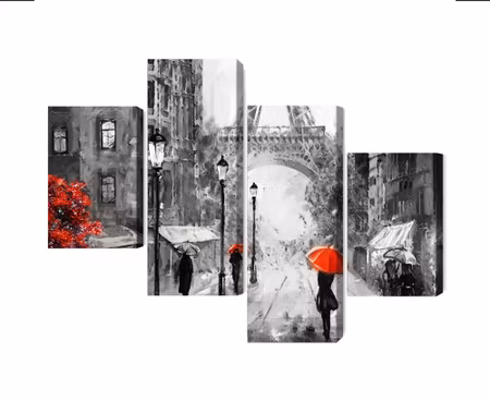 Canvastavla - Multipart People with Red Umbrellas