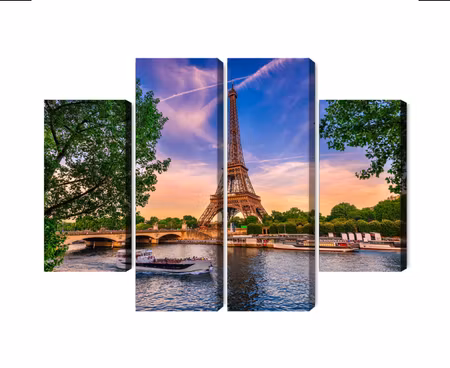 Canvastavla - Multipart Eiffel Tower and Seine