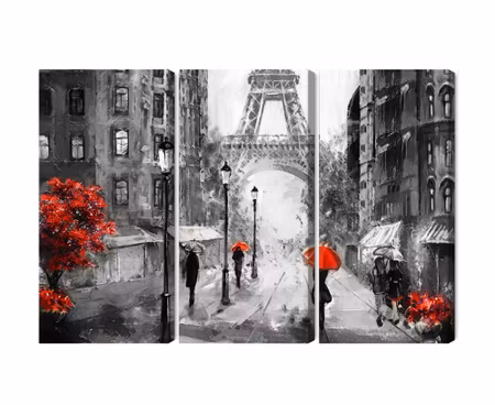 Canvastavla - Multipart People with Red Umbrellas