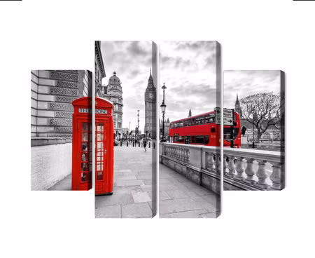 Canvastavla - Multipart Red Phone Booth in London