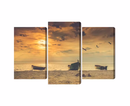Canvastavla - Multipart Boats on the Beach At
