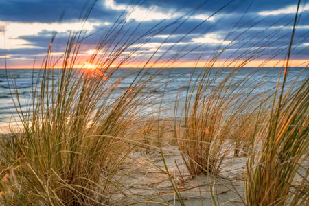 Canvastavla - Multipart Sunrise on the Beach of R