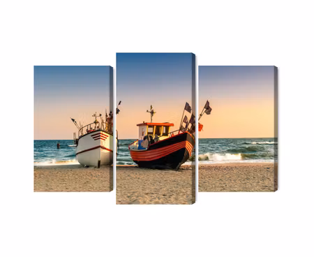 Canvastavla - Multipart Fishing Boats on the Beach