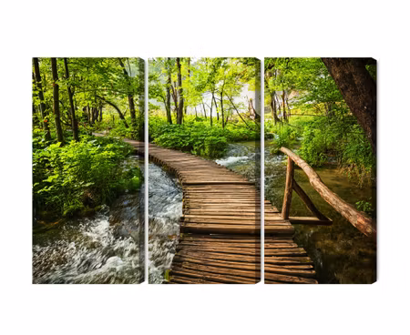 Canvastavla - Multipart Wooden Pier in the Forest