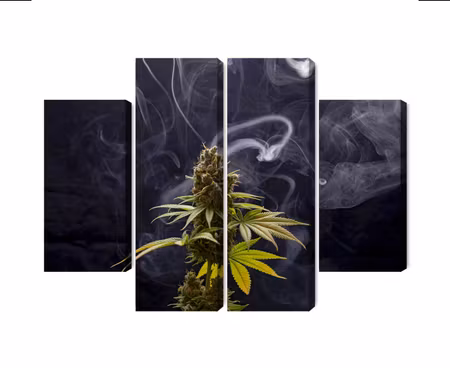 Canvastavla - Multipart Cannabis Plant on a Smoky