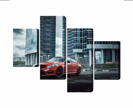 Canvastavla - Multipart Red Car on a Background