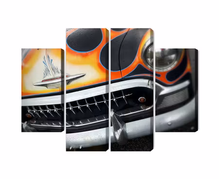 Canvastavla - Multipart Historic Car with Flames