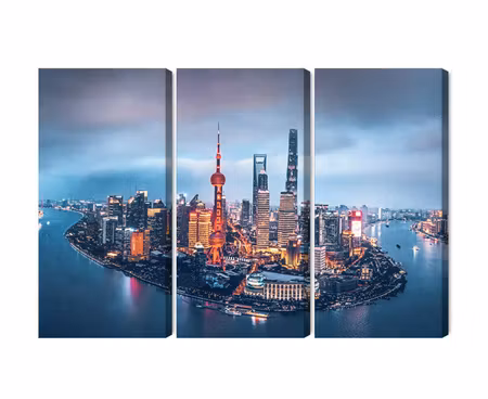 Canvastavla - Multipart Shanghai Panorama At Night