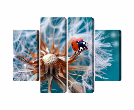 Canvastavla - Multipart Ladybug on a Dandelion on