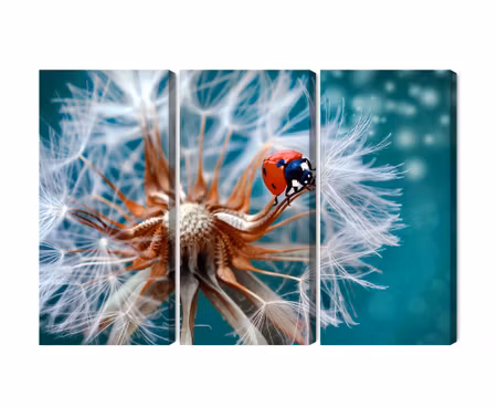 Canvastavla - Multipart Ladybug on a Dandelion on
