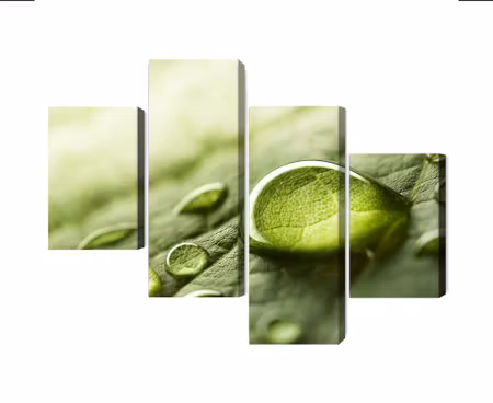 Canvastavla - Multipart Water Drops on a Leaf on