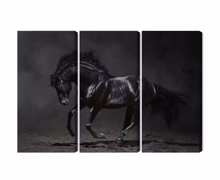 Canvastavla - Multipart Black Horse At a Gallop