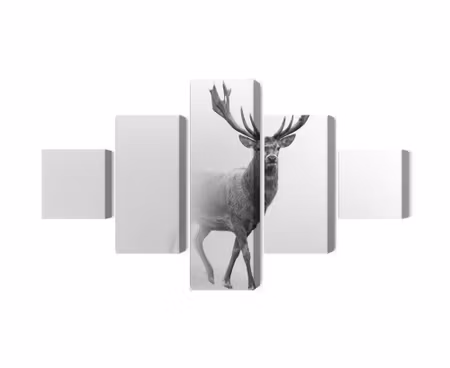 Canvastavla - Multipart a Stately Deer in the Fog