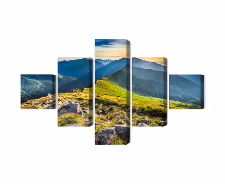 Canvastavla - Multipart Sunset in the Mountains D