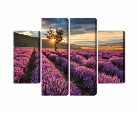 Canvastavla - Multipart Lavender Field At Sunset D