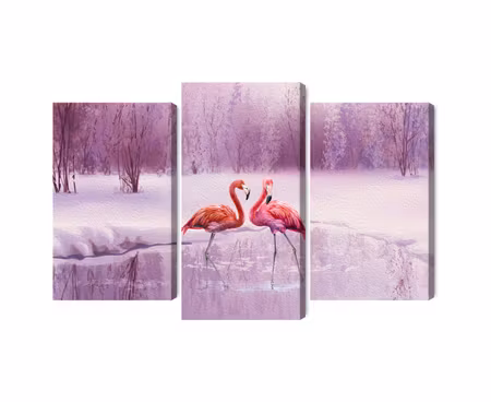 Canvastavla - Multipart Flamingos Against a