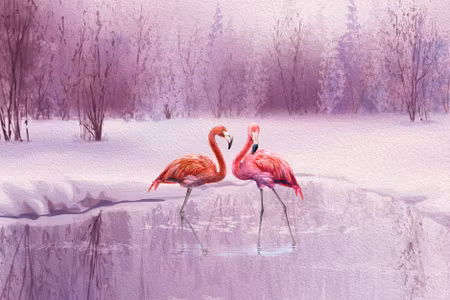 Canvastavla - Multipart Flamingos Against a