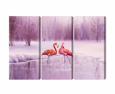 Canvastavla - Multipart Flamingos Against a