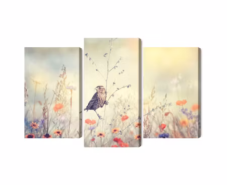 Canvastavla - Multipart a Bird Among Wild Flowers