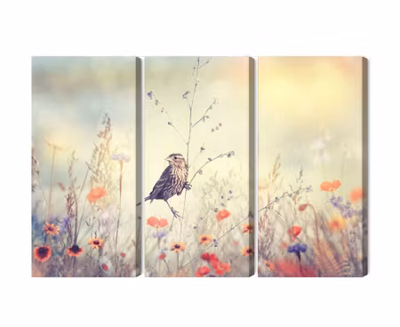 Canvastavla - Multipart a Bird Among Wild Flowers