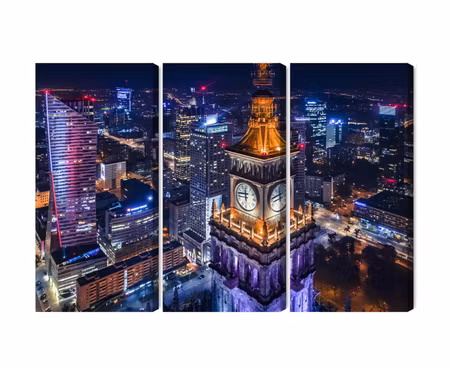 Canvastavla - Multipart Warsaw Panorama At Night