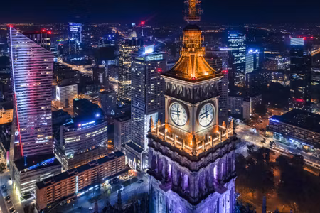 Canvastavla - Multipart Warsaw Panorama At Night