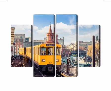 Canvastavla - Multipart Yellow Train in Berlin on
