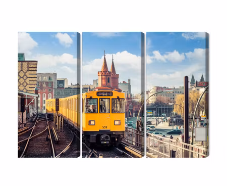 Canvastavla - Multipart Yellow Train in Berlin on