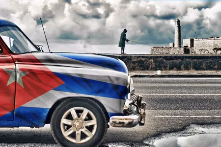 Canvastavla - Multipart a Car with a Cuban Flag