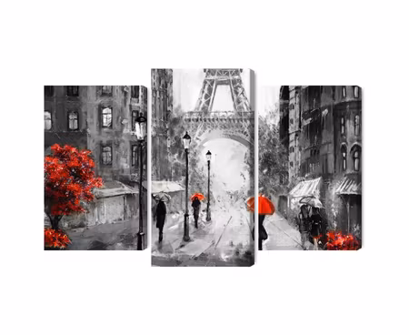 Canvastavla - Multipart People with Red Umbrellas