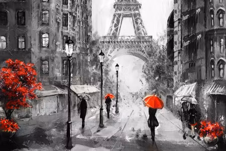 Canvastavla - Multipart People with Red Umbrellas