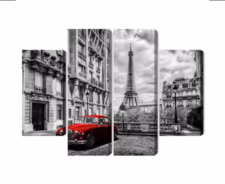 Canvastavla - Multipart Red Car in Retro Style on